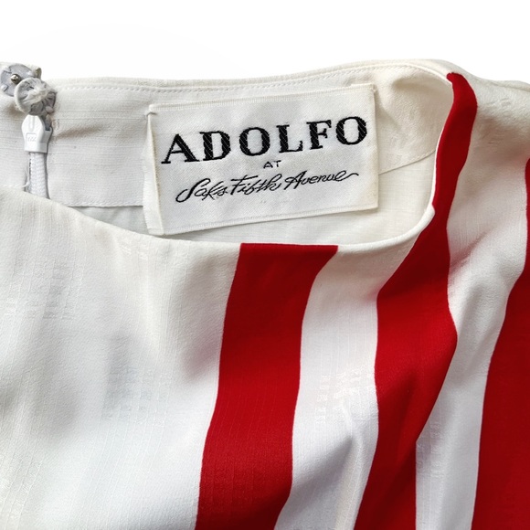 Vintage Adolfo for Saks Fifth Avenue Red/White Geometric Print Shift Dress, Med - Picture 3 of 11